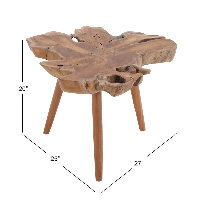Teak Wood Handmade Live Edge Accent Table with Tripod Legs - Brown - Roche River Decor - 25W x 27L x 20H