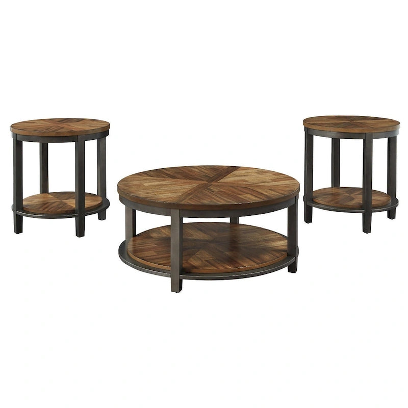 Tavolo Roybeck (Set di 3) - Marrone chiaro/Bronzo - 38 L x 38 P x 18 H