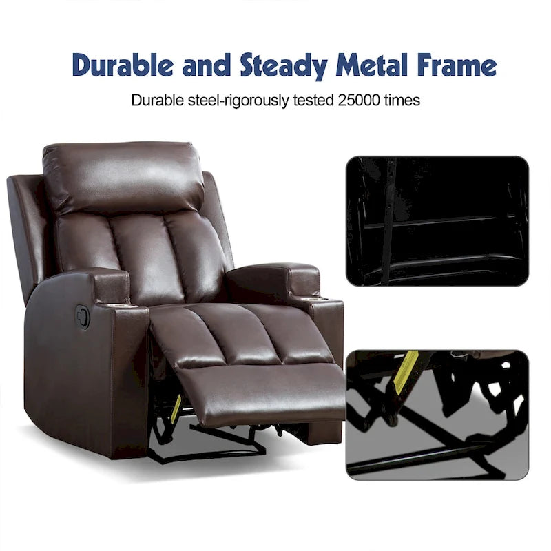 Manual Recliner Massage and Heating Chair Sofa with 2 Cup Holders Breathable Fabric