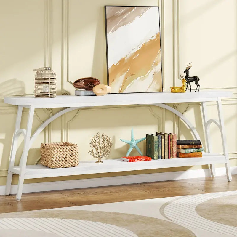 70.8 Extra Long Console Table, Narrow Sofa Tables with 2 Tier Storage Shelves