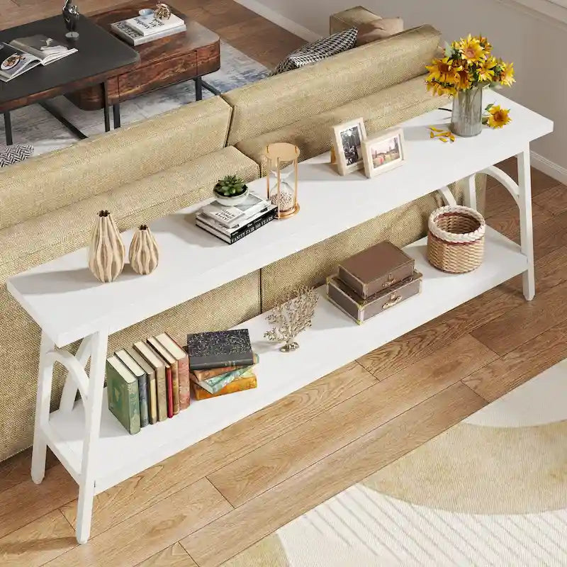 70.8 Extra Long Console Table, Narrow Sofa Tables with 2 Tier Storage Shelves