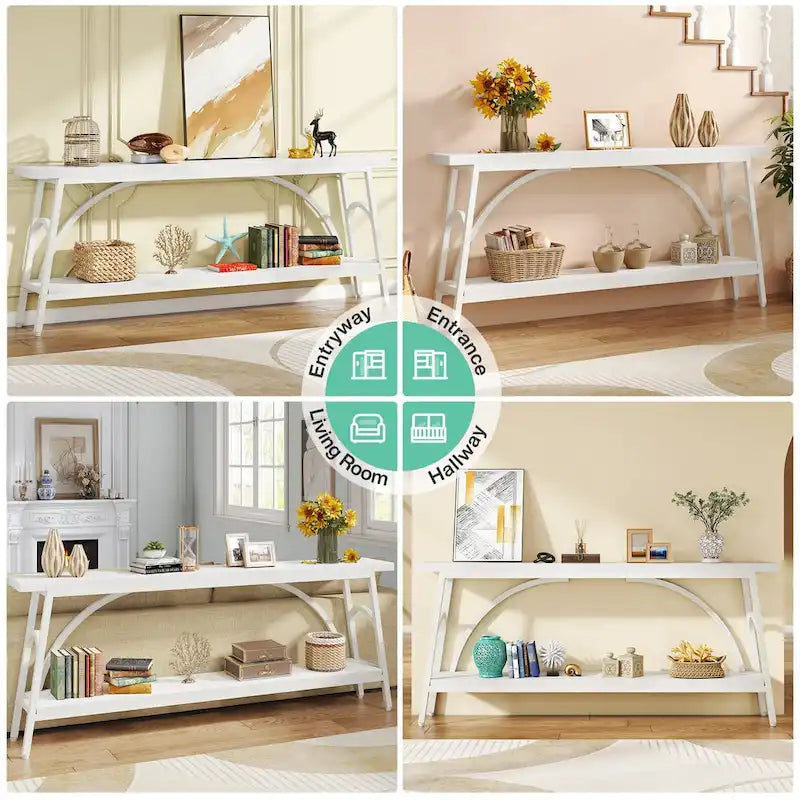 70.8 Extra Long Console Table, Narrow Sofa Tables with 2 Tier Storage Shelves