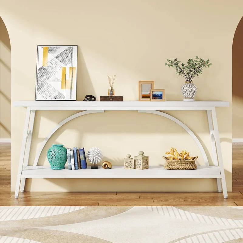70.8 Extra Long Console Table, Narrow Sofa Tables with 2 Tier Storage Shelves