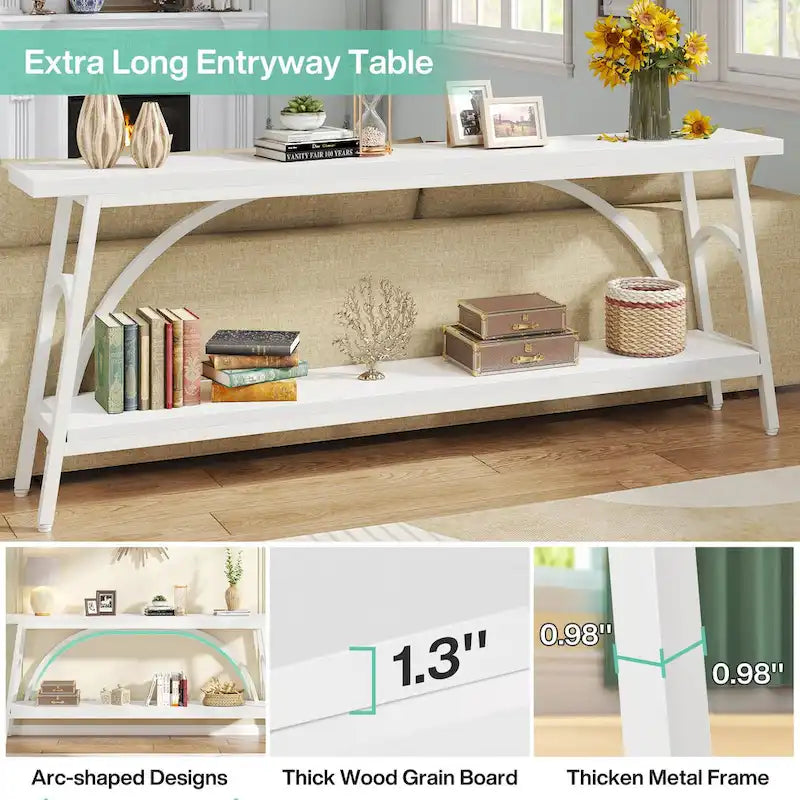 70.8 Extra Long Console Table, Narrow Sofa Tables with 2 Tier Storage Shelves