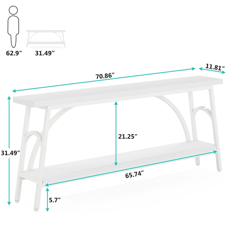 70.8 Extra Long Console Table, Narrow Sofa Tables with 2 Tier Storage Shelves