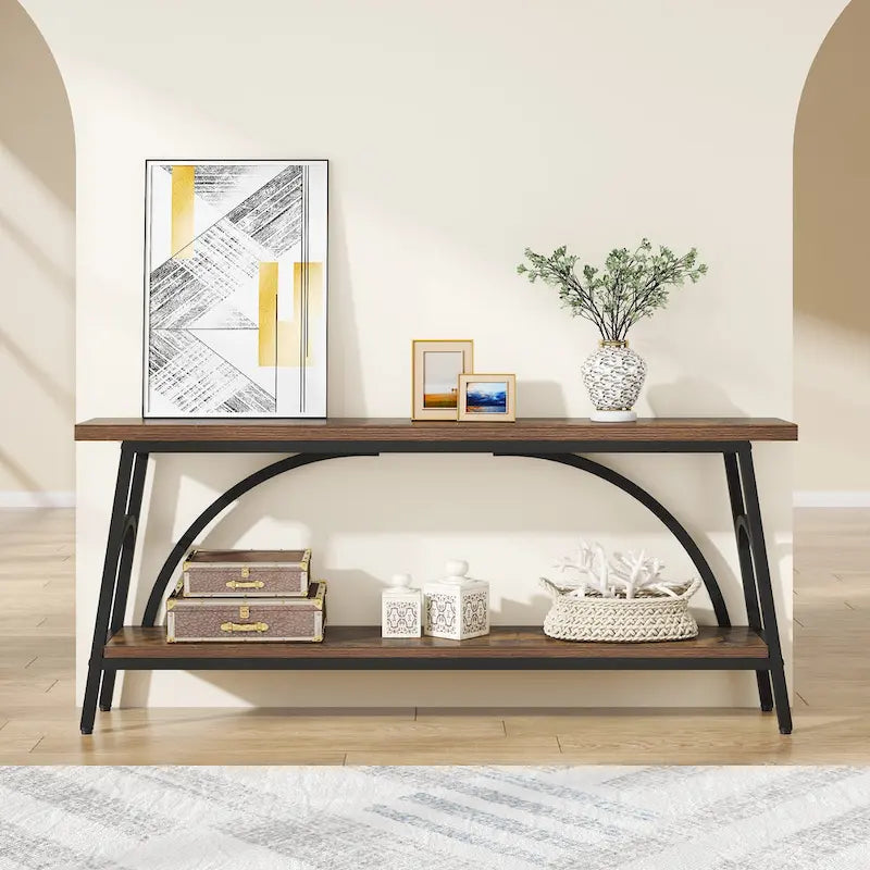 70.8 Extra Long Console Table, Narrow Sofa Tables with 2 Tier Storage Shelves