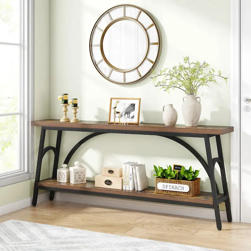 70.8 Extra Long Console Table, Narrow Sofa Tables with 2 Tier Storage Shelves