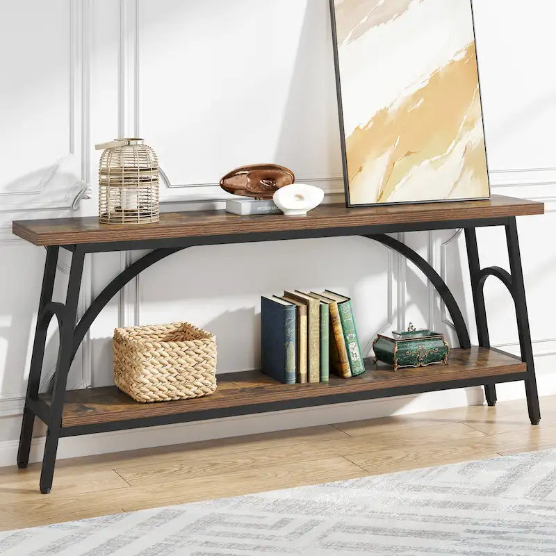 70.8 Extra Long Console Table, Narrow Sofa Tables with 2 Tier Storage Shelves