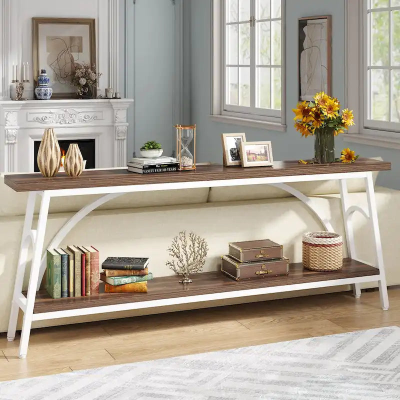 70.8 Extra Long Console Table, Narrow Sofa Tables with 2 Tier Storage Shelves