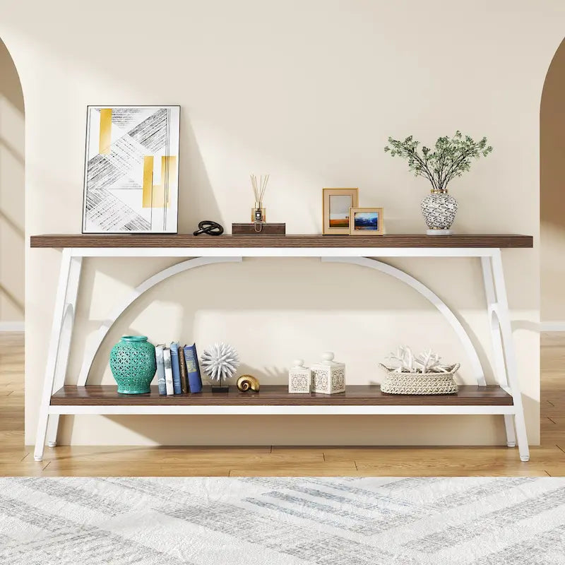 70.8 Extra Long Console Table, Narrow Sofa Tables with 2 Tier Storage Shelves