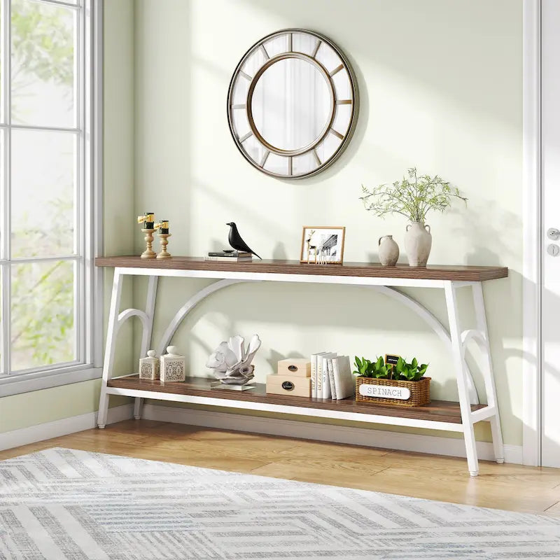 70.8 Extra Long Console Table, Narrow Sofa Tables with 2 Tier Storage Shelves