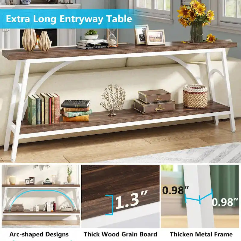 70.8 Extra Long Console Table, Narrow Sofa Tables with 2 Tier Storage Shelves
