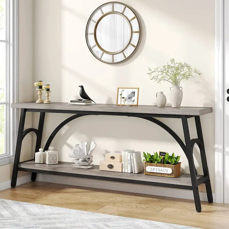 70.8 Extra Long Console Table, Narrow Sofa Tables with 2 Tier Storage Shelves