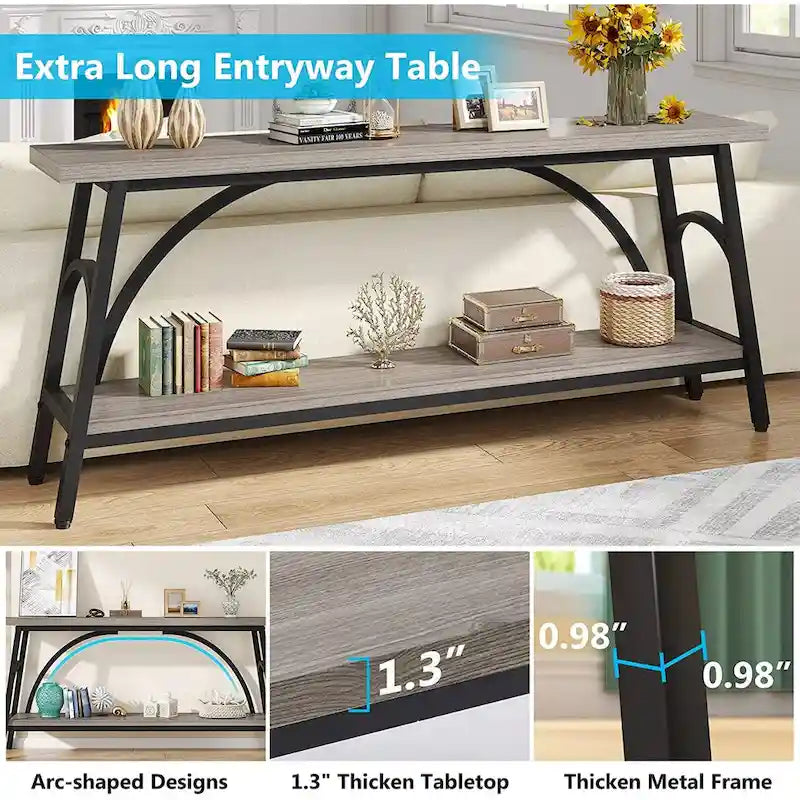 70.8 Extra Long Console Table, Narrow Sofa Tables with 2 Tier Storage Shelves