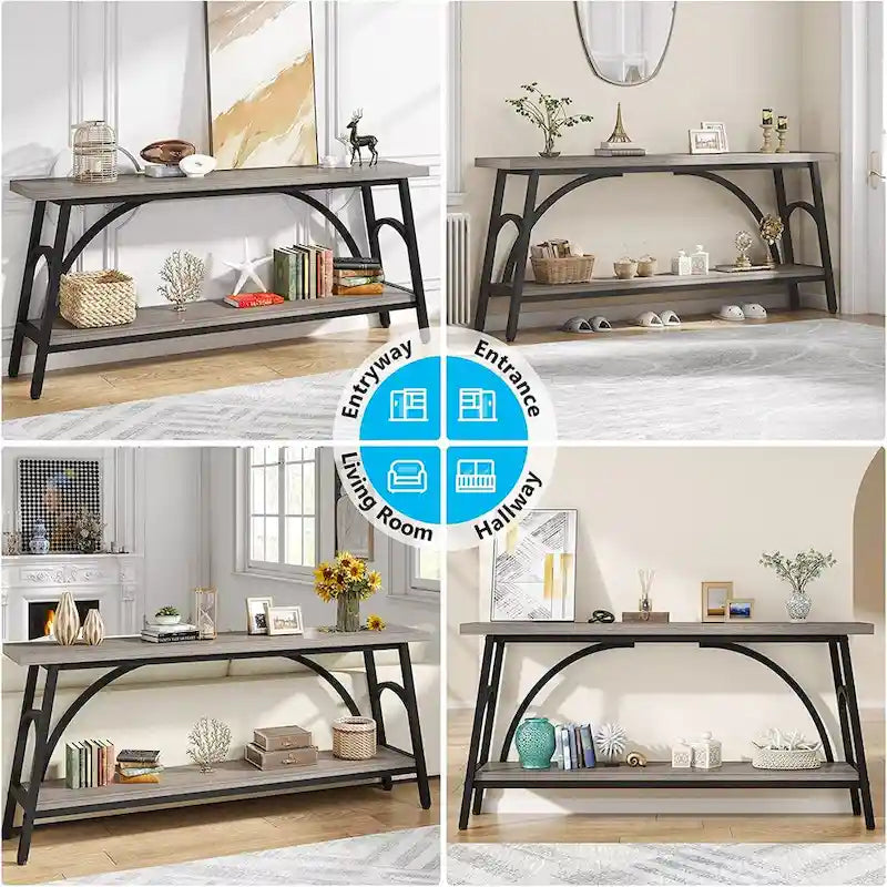 70.8 Extra Long Console Table, Narrow Sofa Tables with 2 Tier Storage Shelves