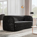 Divano curvo moderno Ophelia con braccioli in bouclé, seduta a rene e gambe rotonde in legno di Furniture of America