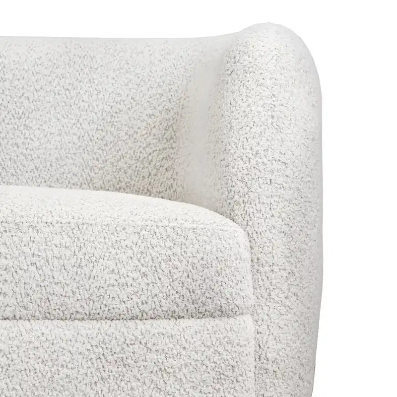 Divano curvo moderno Ophelia con braccioli in bouclé, seduta a rene e gambe rotonde in legno di Furniture of America