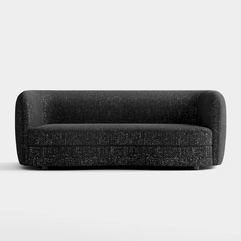 Divano curvo moderno Ophelia con braccioli in bouclé, seduta a rene e gambe rotonde in legno di Furniture of America