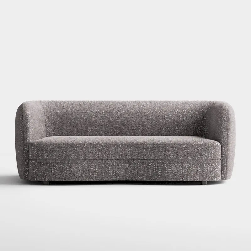 Divano curvo moderno Ophelia con braccioli in bouclé, seduta a rene e gambe rotonde in legno di Furniture of America