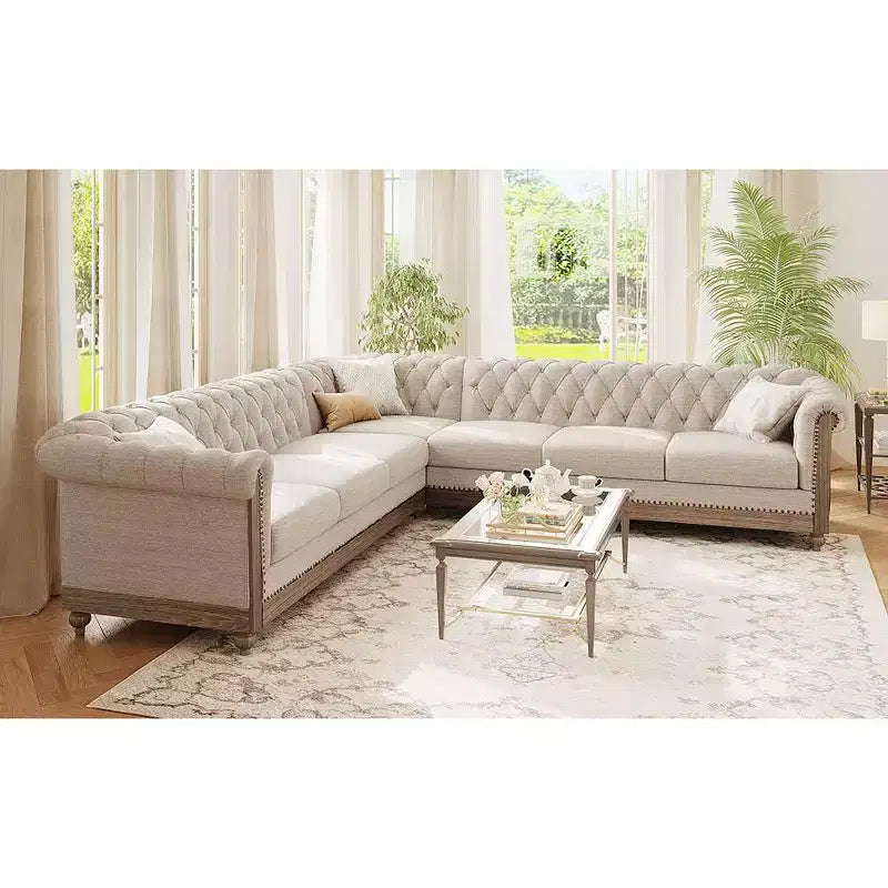 Divano componibile Mirod Large Retro con gambe in legno, comodo design modulare per salotto, soggiorno e spazi familiari