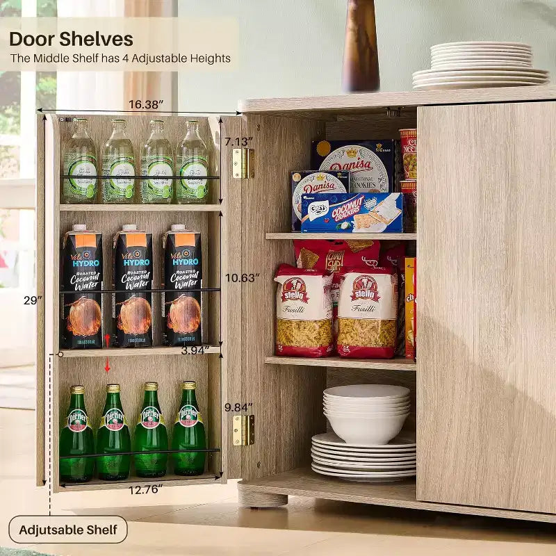 Credenza a Buffet da Cucina con 4 Ante e Ripiani, Credenza Moderna Grande, Mobile Contenitore per Bar Caffè da 66 Pollici