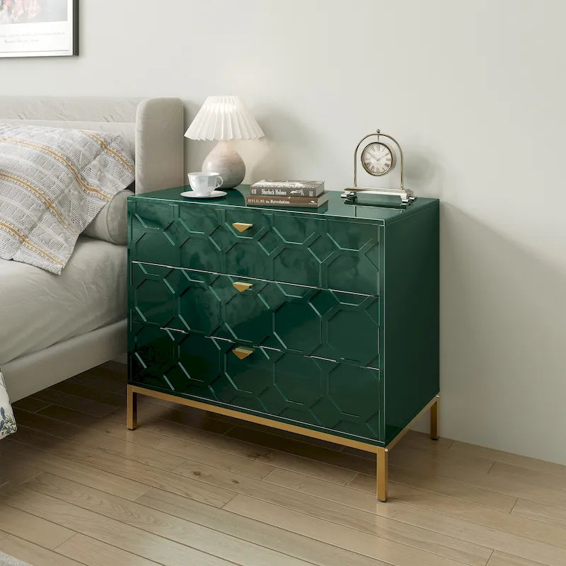 Cassettiera moderna Clihome in legno lucido a 3 cassetti