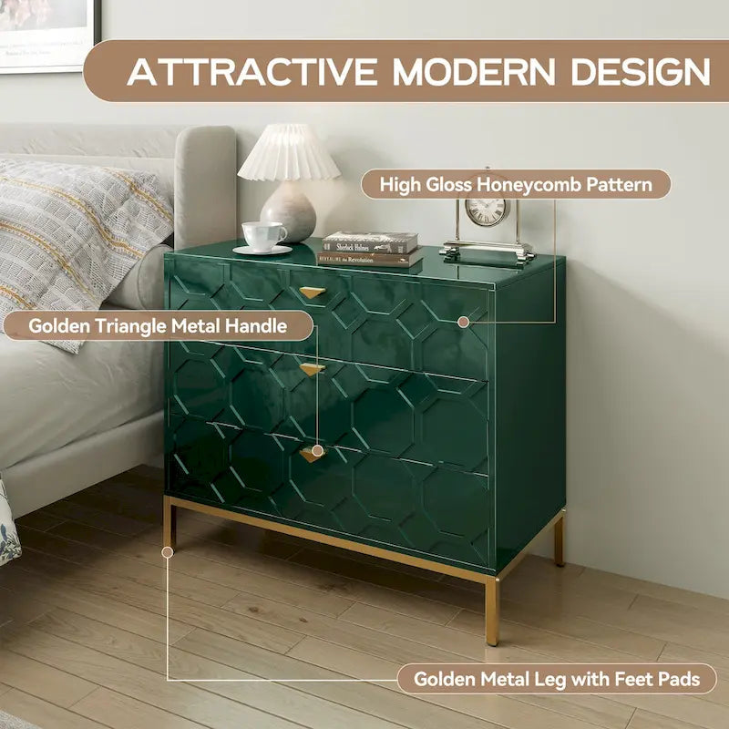 Cassettiera moderna Clihome in legno lucido a 3 cassetti