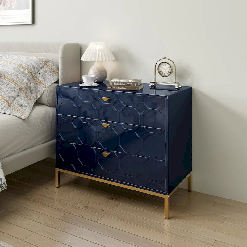 Cassettiera moderna Clihome in legno lucido a 3 cassetti