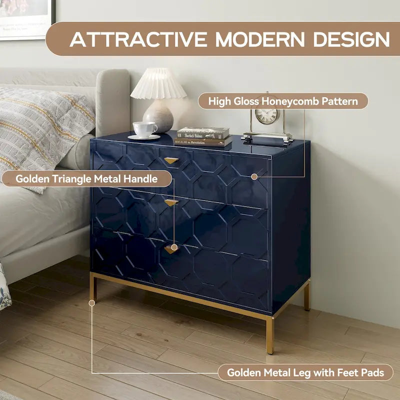 Cassettiera moderna Clihome in legno lucido a 3 cassetti