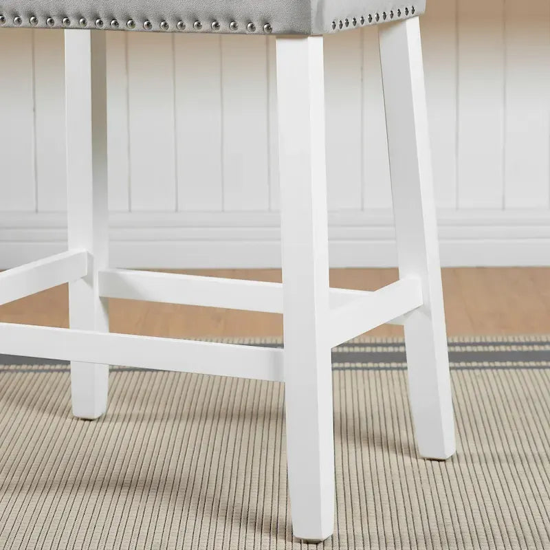 Roundhill Furniture Morovo Set of 2 Velvet Counter Height Stools with Tufted Saddle Seats, White-Wash Finish