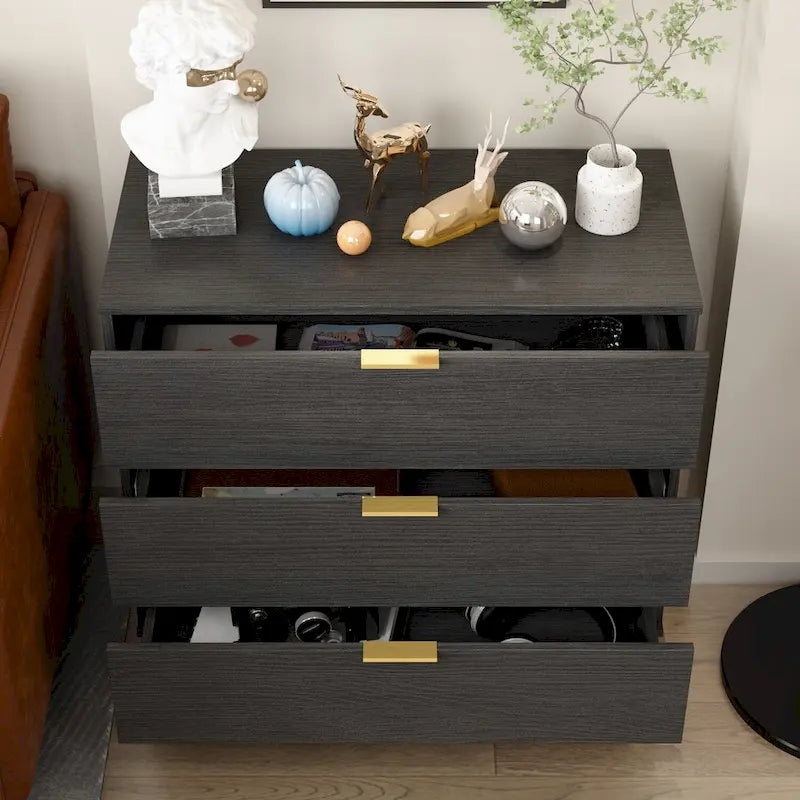 Cassettiera a 3 cassetti Kerrogee - Comodino in legno con gambe in metallo