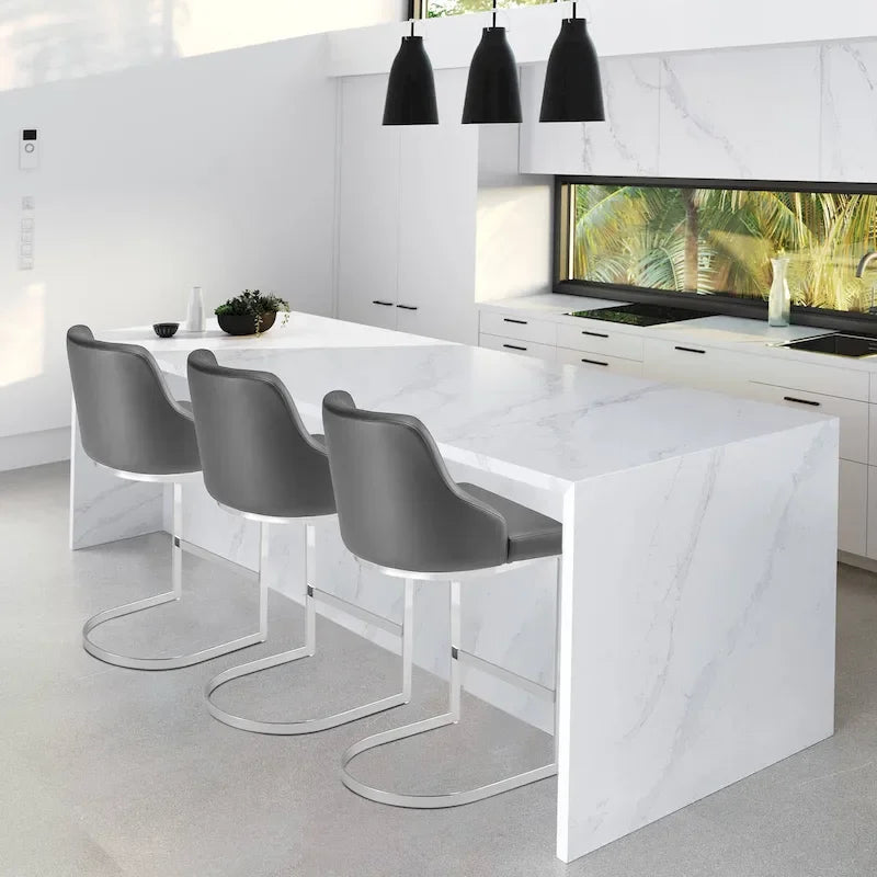 Sgabelli da Bar in Velluto/Ecopelle, Set da 3 Sgabelli Altezza Bancone - 18,9L x 20,5P x 36,6A