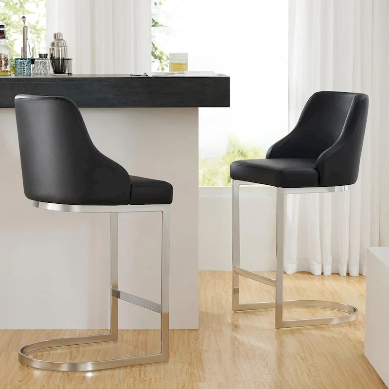 Sgabelli da Bar in Velluto/Ecopelle, Set da 3 Sgabelli Altezza Bancone - 18,9L x 20,5P x 36,6A