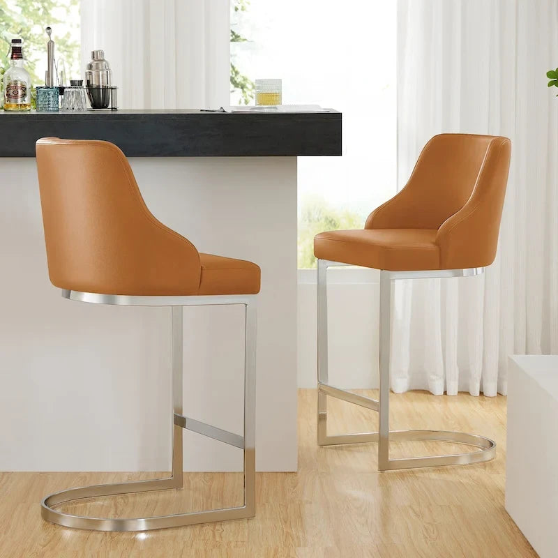 Sgabelli da Bar in Velluto/Ecopelle, Set da 3 Sgabelli Altezza Bancone - 18,9L x 20,5P x 36,6A