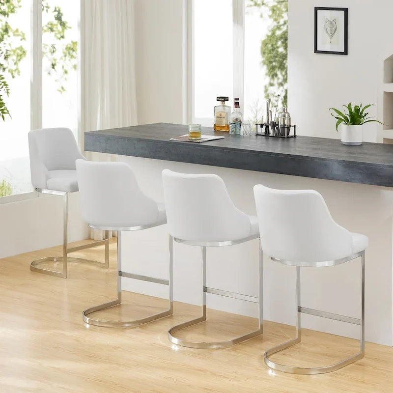 Sgabelli da Bar in Velluto/Ecopelle, Set da 3 Sgabelli Altezza Bancone - 18,9L x 20,5P x 36,6A