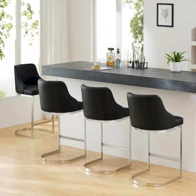 Sgabelli da Bar in Velluto/Ecopelle, Set da 3 Sgabelli Altezza Bancone - 18,9L x 20,5P x 36,6A