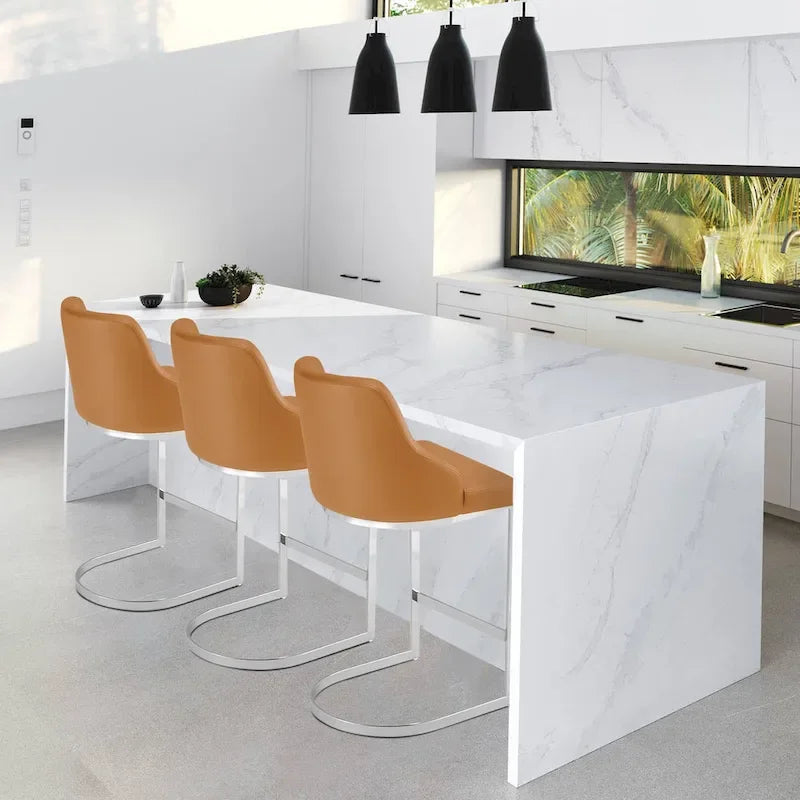 Sgabelli da Bar in Velluto/Ecopelle, Set da 3 Sgabelli Altezza Bancone - 18,9L x 20,5P x 36,6A