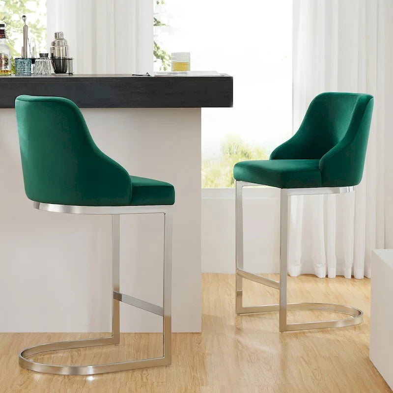 Sgabelli da Bar in Velluto/Ecopelle, Set da 3 Sgabelli Altezza Bancone - 18,9L x 20,5P x 36,6A