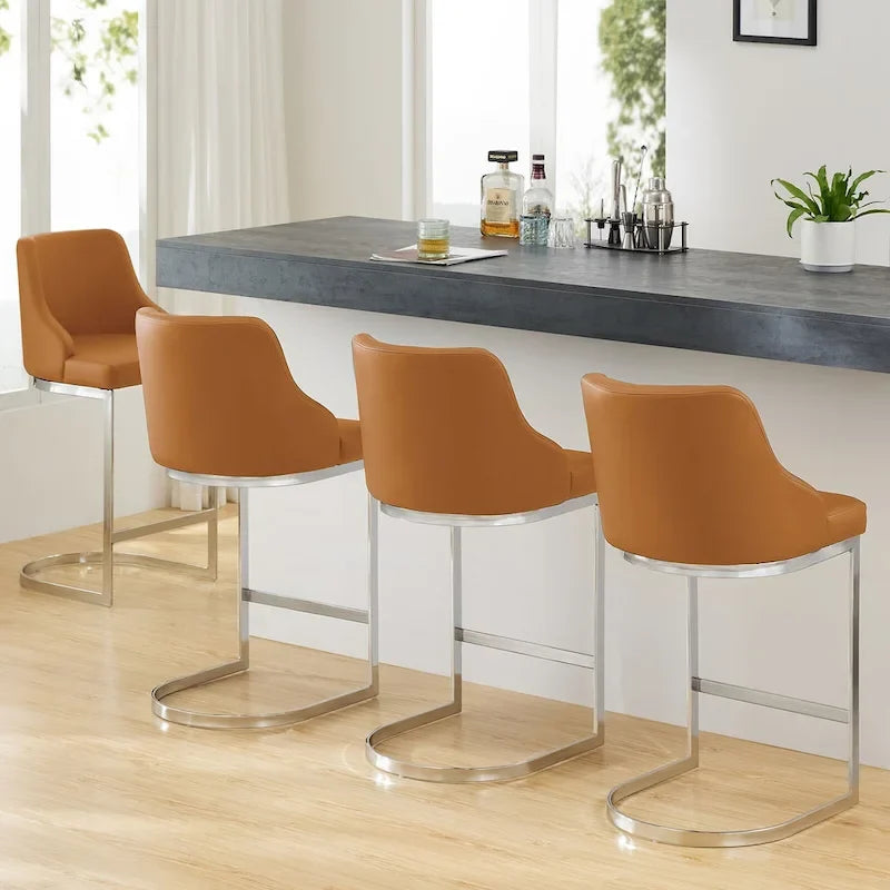 Sgabelli da Bar in Velluto/Ecopelle, Set da 3 Sgabelli Altezza Bancone - 18,9L x 20,5P x 36,6A