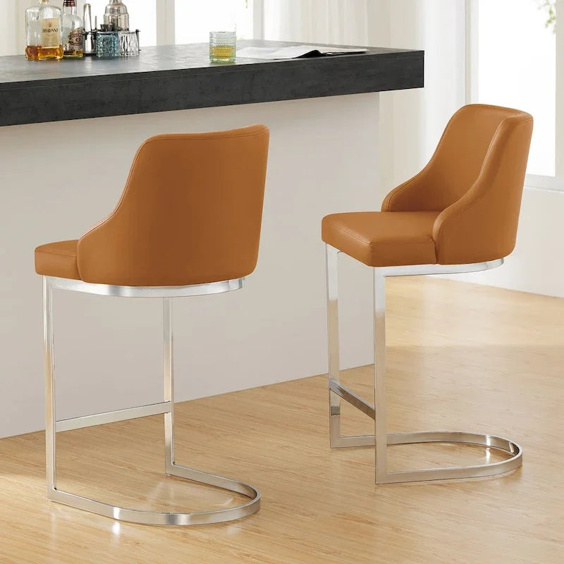 Sgabelli da Bar in Velluto/Ecopelle, Set da 3 Sgabelli Altezza Bancone - 18,9L x 20,5P x 36,6A