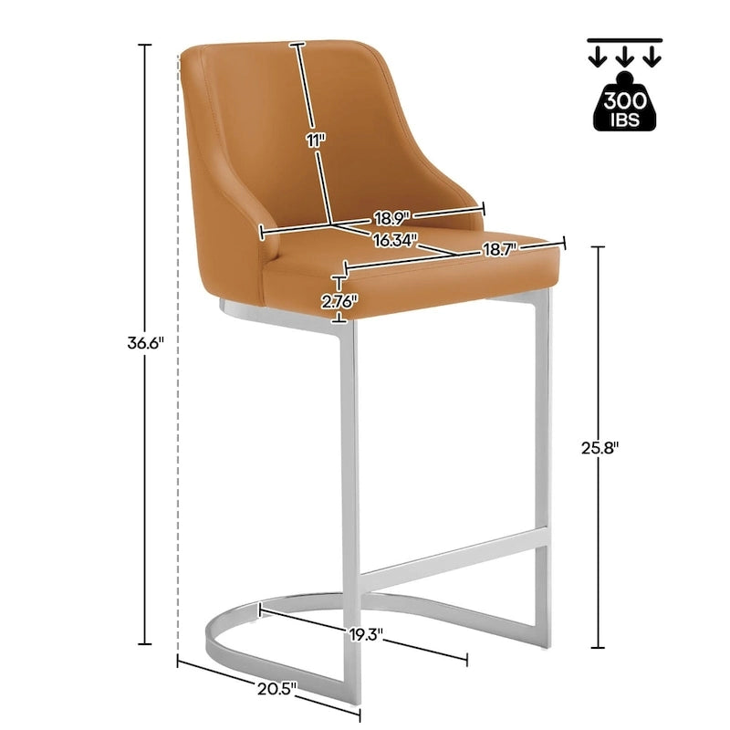 Sgabelli da Bar in Velluto/Ecopelle, Set da 3 Sgabelli Altezza Bancone - 18,9L x 20,5P x 36,6A