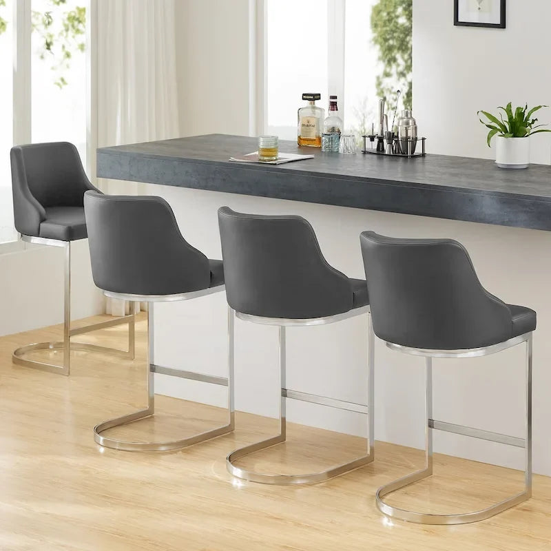 Sgabelli da Bar in Velluto/Ecopelle, Set da 3 Sgabelli Altezza Bancone - 18,9L x 20,5P x 36,6A