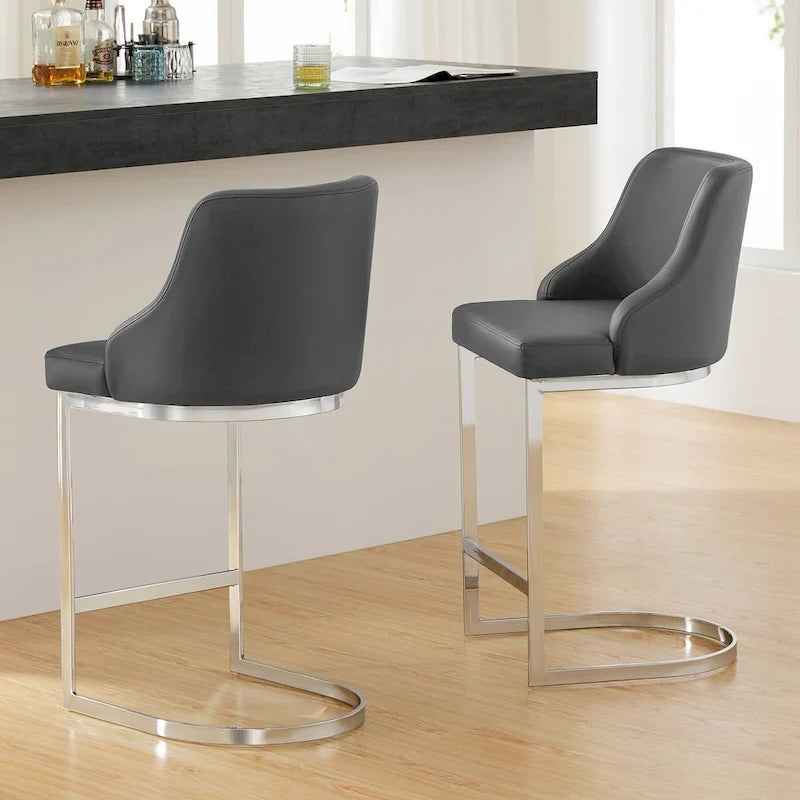 Sgabelli da Bar in Velluto/Ecopelle, Set da 3 Sgabelli Altezza Bancone - 18,9L x 20,5P x 36,6A