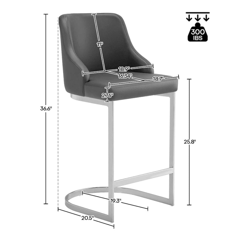 Sgabelli da Bar in Velluto/Ecopelle, Set da 3 Sgabelli Altezza Bancone - 18,9L x 20,5P x 36,6A