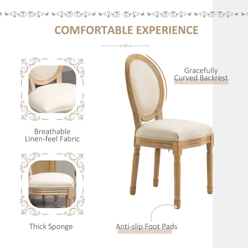 HOMCOM French-Style Upholstered Dining Chair Set, Armless Accent Side Chairs with Linen-Touch Upholstery, Set of 2