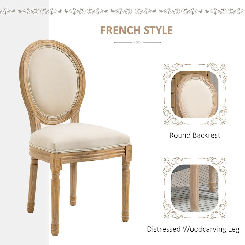 HOMCOM French-Style Upholstered Dining Chair Set, Armless Accent Side Chairs with Linen-Touch Upholstery, Set of 2