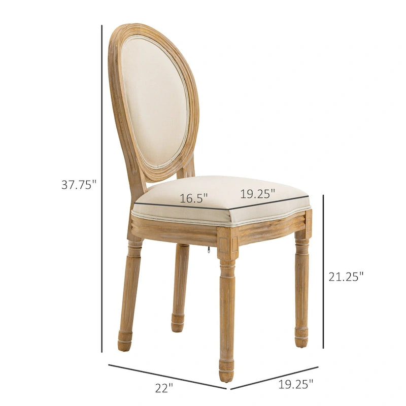 HOMCOM French-Style Upholstered Dining Chair Set, Armless Accent Side Chairs with Linen-Touch Upholstery, Set of 2