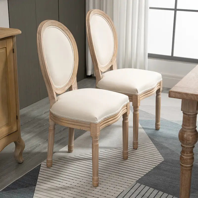 HOMCOM French-Style Upholstered Dining Chair Set, Armless Accent Side Chairs with Linen-Touch Upholstery, Set of 2