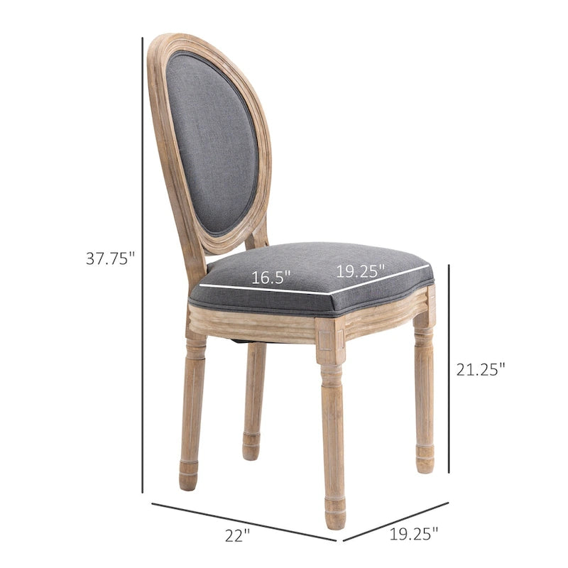HOMCOM French-Style Upholstered Dining Chair Set, Armless Accent Side Chairs with Linen-Touch Upholstery, Set of 2