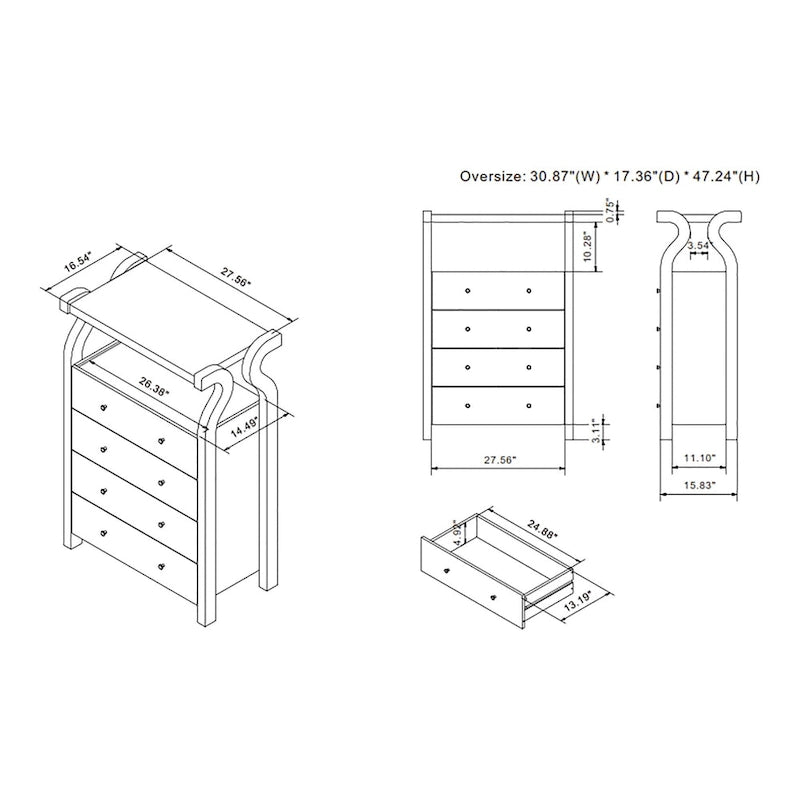 DH BASIC Comò verticale a 4 cassetti, larghezza 31 pollici, bianco costiero transizionale, di Denhour